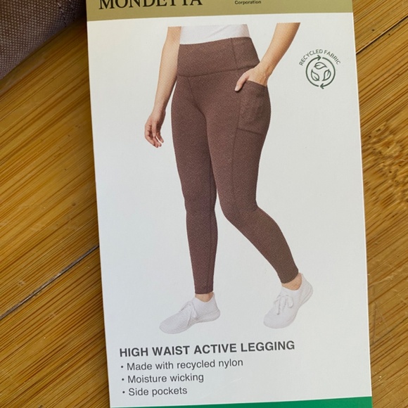 Mondetta Size XL High Waisted Active Performance Leggings w Pockets BROWN coffee - Picture 5 of 7